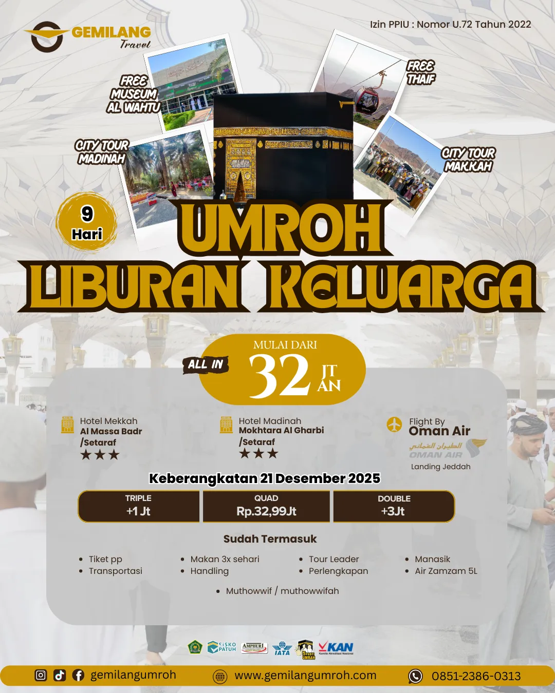 Umroh Liburan Keluarga - Paket umroh spesial liburan keluarga dengan fasilitas lengkap, city tour, dan berbagai pilihan kamar
